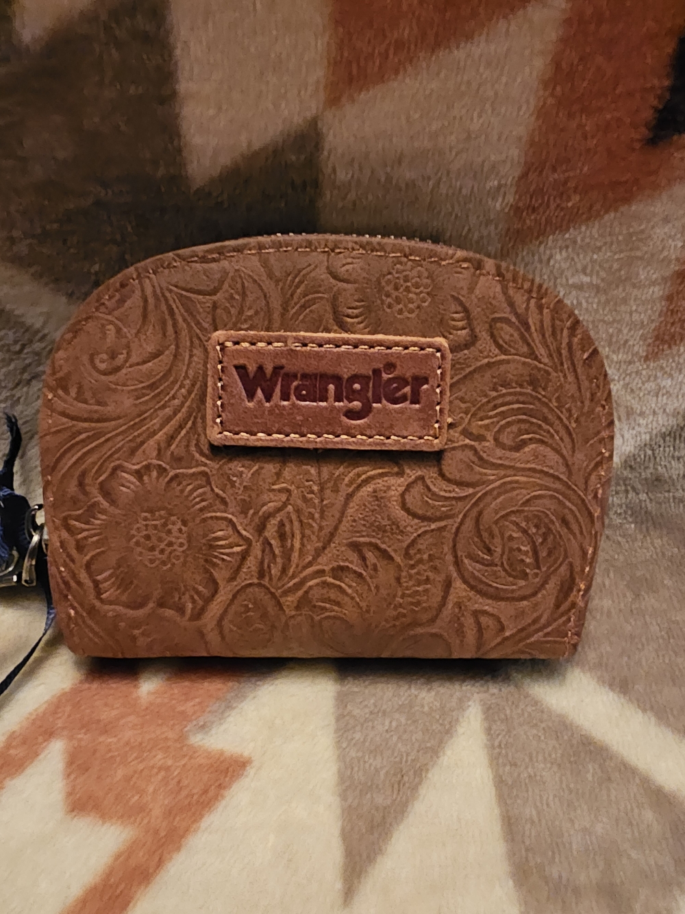 Wrangler Women's Embossed Floral Brown Leather Wristlet